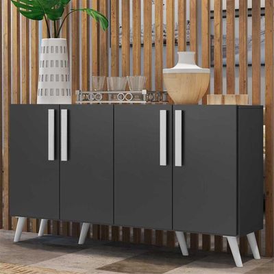 Aparador Buffet 4 Portas Com Pés Retrô Viena Preto/branco