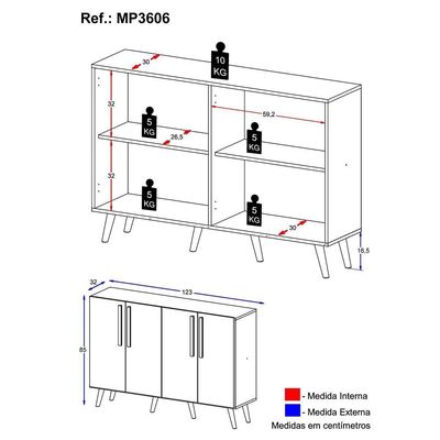 Aparador Buffet 4 Portas Com Pés Retrô Viena Preto/branco