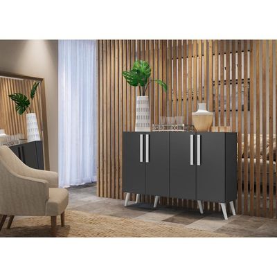 Aparador Buffet 4 Portas Com Pés Retrô Viena Preto/branco