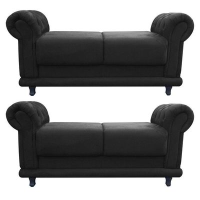 Kit com 2 Recamier Barcelona Namoradeira Suede Preto D'Rossi