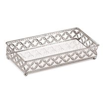 Bandeja Decorativa Retangular Em Metal Prata Espelho