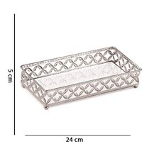 Bandeja Decorativa Retangular Em Metal Prata Espelho