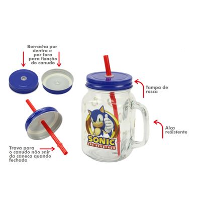 Caneca de Vidro com Canudo Sonic 500ML - Bbr