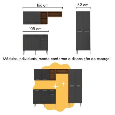 Armário De Cozinha Com Mesa Gourmet Pequim Multimóveis Mp2205 Carvalho Avelã/preto