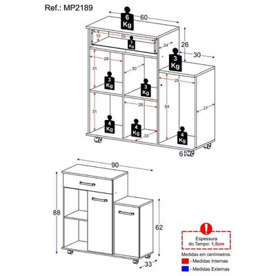 Armário De Cozinha Balcão Multiuso Para Microondas Multimóveis Mp2189 Branco Branco