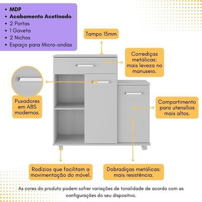 Armário De Cozinha Balcão Multiuso Para Microondas Multimóveis Mp2189 Branco Branco
