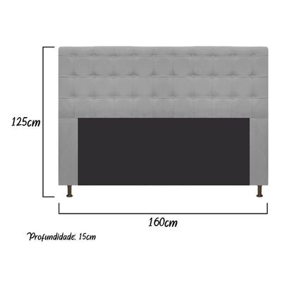 Cabeceira Estofada Dama 160 Cm Queen Size com Botonê Cinza