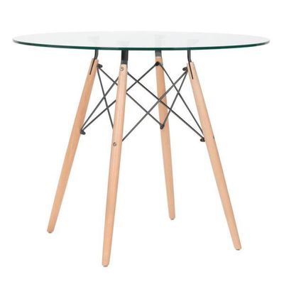 Mesa Eames Tampo de Vidro 90cm Transparente Empório Tiffany