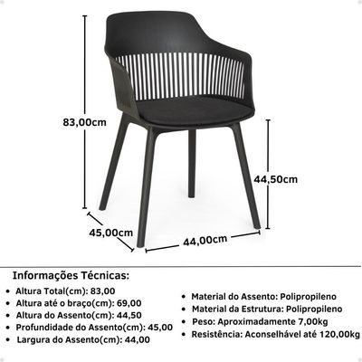 Kit 2 Cadeiras De Jantar Estofada Marcela - Preto