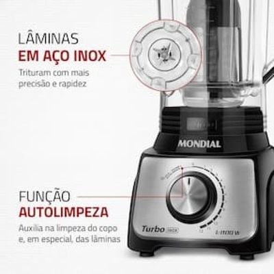 Liquidificador Mondial Turbo L-1100 com 12 Velocidades 1100W - Preto/Inox Inox,Preto / 110
