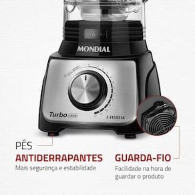 Liquidificador Mondial Turbo L-1100 com 12 Velocidades 1100W - Preto/Inox Inox,Preto / 110