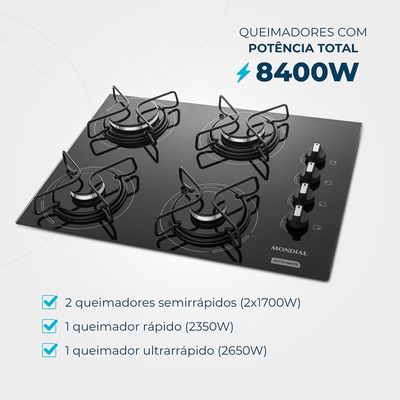 Cooktop a Gás 4 Bocas Mondial CTG-01 Bivolt