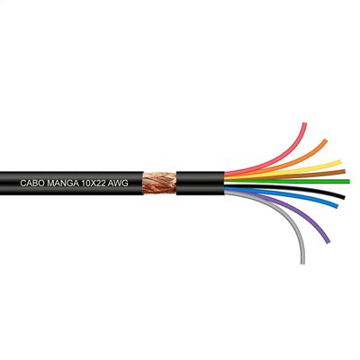 Cabo Manga 10x22 AWG - com Blindagem Preto - 5 Metros