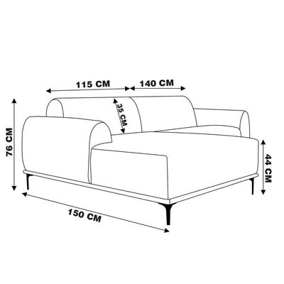 Sofá 4 Lugares com Chaise Base de Madeira Euro 255 Cm Preto
