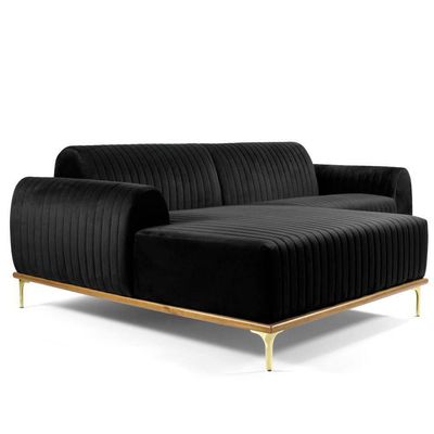 Sofá 4 Lugares com Chaise Base de Madeira Euro 255 Cm Preto