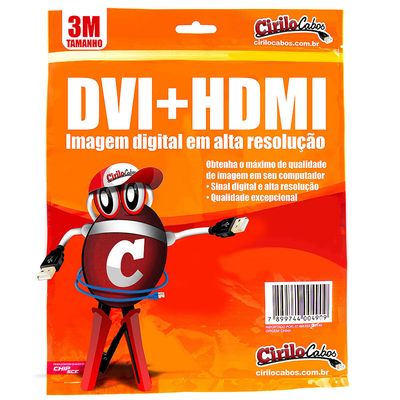 Cabo DVI para HDMI - 3 Metros - Cirilo Cabos