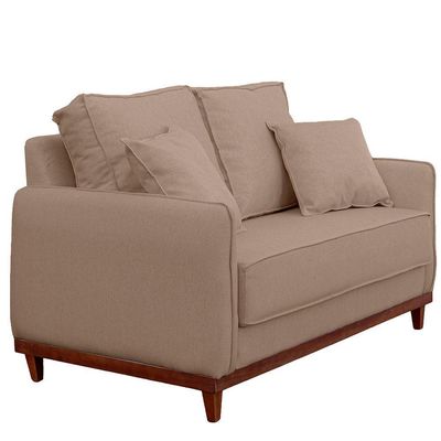Sofa Sena 3 Lugares Base De Madeira Para Sala Hotel Linho Bege