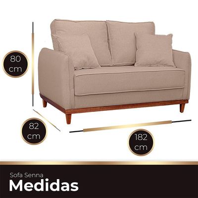 Sofa Sena 3 Lugares Base De Madeira Para Sala Hotel Linho Bege