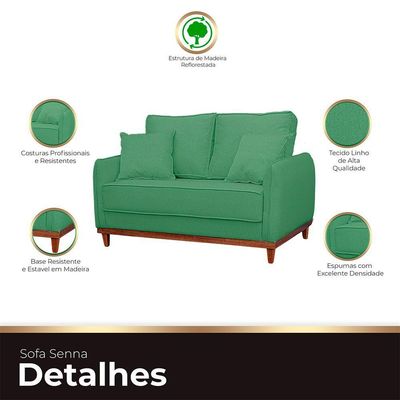 Sofa Sena 2 Lugares Base De Madeira Para Sala Hotel Linho Verde