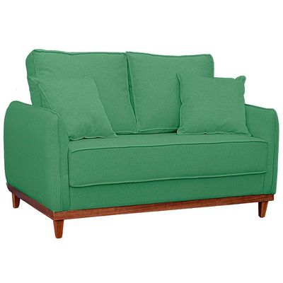 Sofa Sena 2 Lugares Base De Madeira Para Sala Hotel Linho Verde