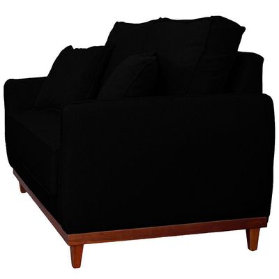 Sofa Sena 3 Lugares Base De Madeira Para Sala Hotel Linho Preto