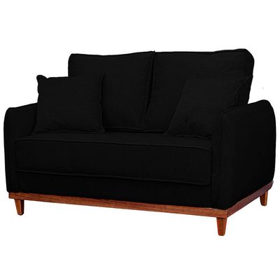 Sofa Sena 3 Lugares Base De Madeira Para Sala Hotel Linho Preto
