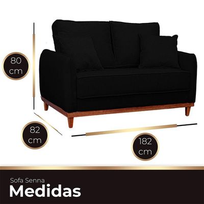 Sofa Sena 3 Lugares Base De Madeira Para Sala Hotel Linho Preto