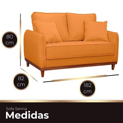 Sofa Sena 3 Lugares Base De Madeira Para Sala Hotel Linho Terra Cota
