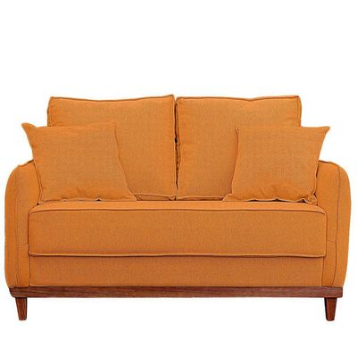 Sofa Sena 3 Lugares Base De Madeira Para Sala Hotel Linho Terra Cota