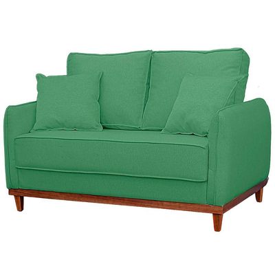 Sofa Sena 2 Lugares Base De Madeira Para Sala Hotel Linho Verde