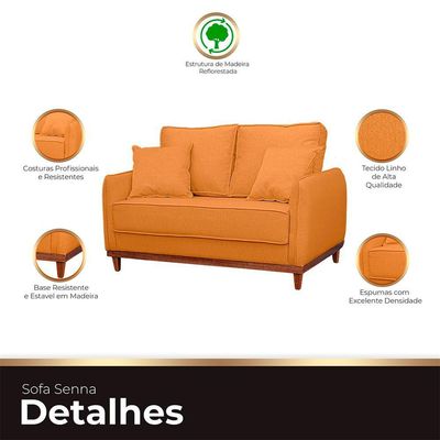 Sofa Sena 2 Lugares Base De Madeira Para Sala Hotel Linho Terra Cota