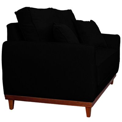 Sofa Sena 3 Lugares Base De Madeira Para Sala Hotel Linho Preto