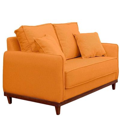 Sofa Sena 2 Lugares Base De Madeira Para Sala Hotel Linho Terra Cota