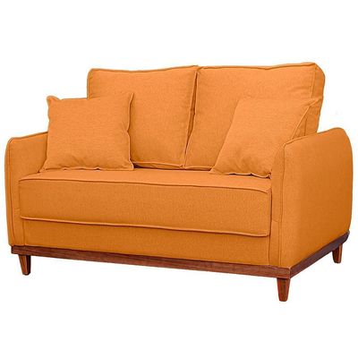 Sofa Sena 2 Lugares Base De Madeira Para Sala Hotel Linho Terra Cota