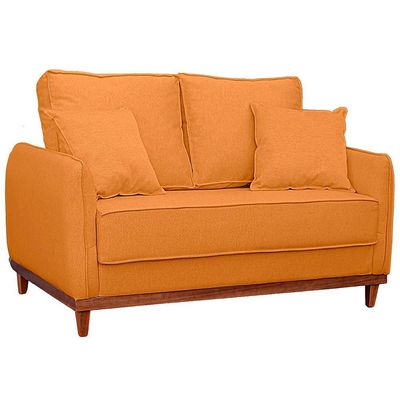 Sofa Sena 2 Lugares Base De Madeira Para Sala Hotel Linho Terra Cota
