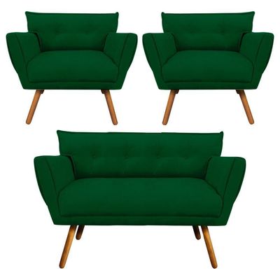 Kit 01 Namoradeira E 02 Poltronas Anitta Castanho Verde