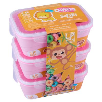 Conjunto com 3 Potes Herméticos Rosa LP House
