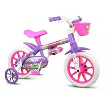 Bicicleta infantil Nathor Violet aro 12 freio tambor cor violeta/branco/rosa com rodas de treinamento