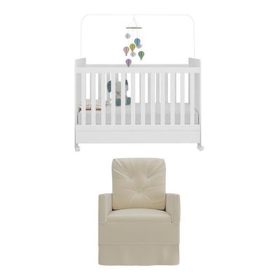 Berço Americano 3x1 Com Colchão Incluso Poltrona De Amamentação Multimóveis Mp4089 Branco/bege