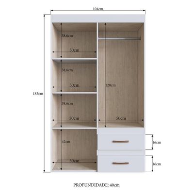 Guarda-roupas Solteiro 4 Portas E 2 Gavetas Multimóveis Cr35209 Branco