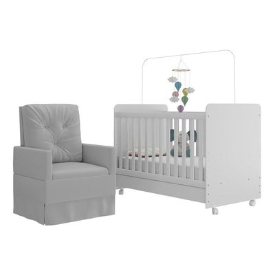 Berço Americano 3x1 Com Colchão Incluso Poltrona De Amamentação Multimóveis Mp4089 Branco/cinza