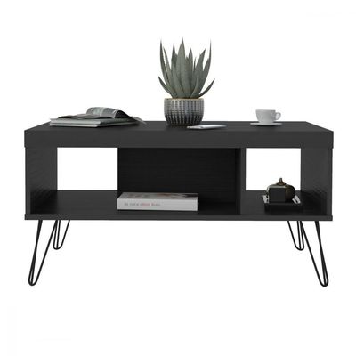 Mesa de Centro Liberty Preto com 2 Nichos e Pés Artely