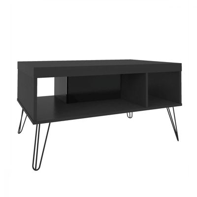 Mesa de Centro Liberty Preto com 2 Nichos e Pés Artely