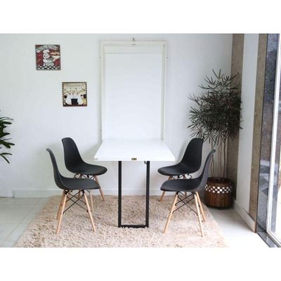 Kit Mesa Retrátil Branca + 4 Cadeiras Pretas Charles Eames