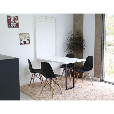 Kit Mesa Retrátil Branca + 4 Cadeiras Pretas Charles Eames