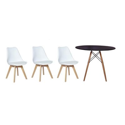 Kit Mesa Jantar Eiffel Preta+03 Cadeiras Leda Branca