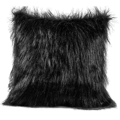 Capa De Almofada Plush Pelúcia Preto 45cm X 45cm Pelo Alto