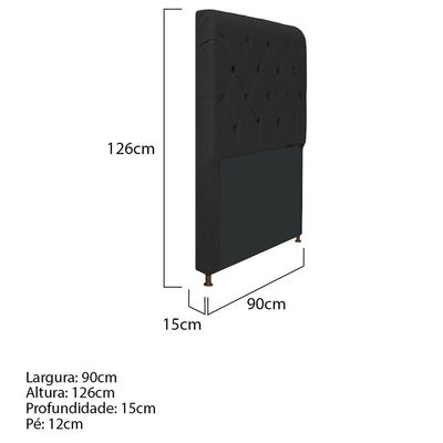Cabeceira Estofada Cristal 90cm Preto