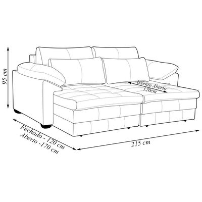 Sofá Decorativo Piece Bipartido Retrátil Sala de Estar 215cm Couro Fendi G58 - Gran Belo