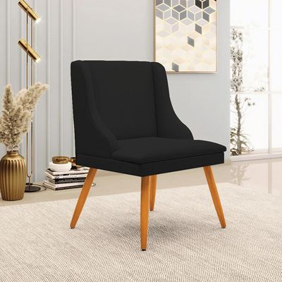 Poltrona Decorativa Pés Palito de Madeira Firenze Linho Preto/Natural - Gran Belo